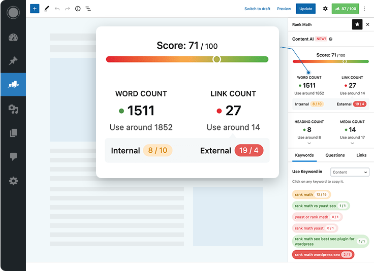 Rank Math SEO Pro | Melhore o SEO do seu site WordPress | 69 Rank Math Content AI 01/01/2025